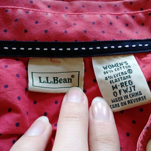 LL Bean Red & Black Polka Dot Button Up Shirt - Picture 6 of 6